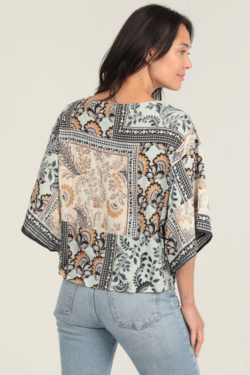Pre-Order arrives 9/25-Tie Waist Kimono Sleeve Top-Mint and Apricot