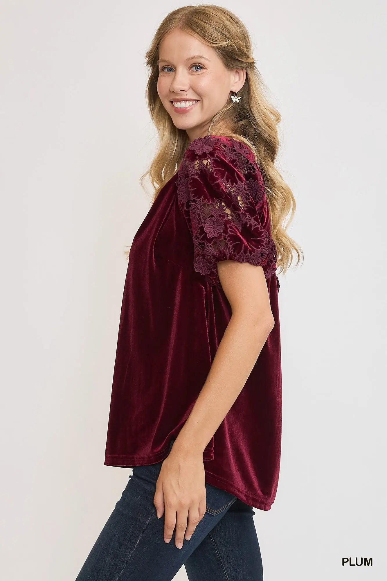 Burgundy Velvet & Lace Top