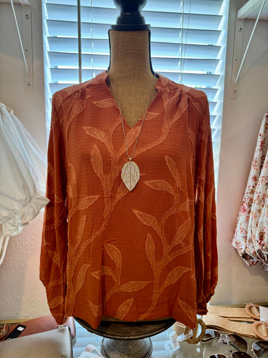 Umgee Rust Textured Leaves Top