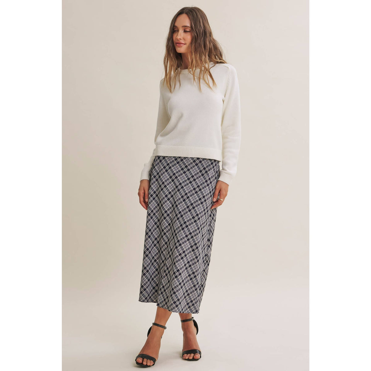 EASY MOVEMENT CLASSIC PLAID BIAS CUT MIDI SKIRT