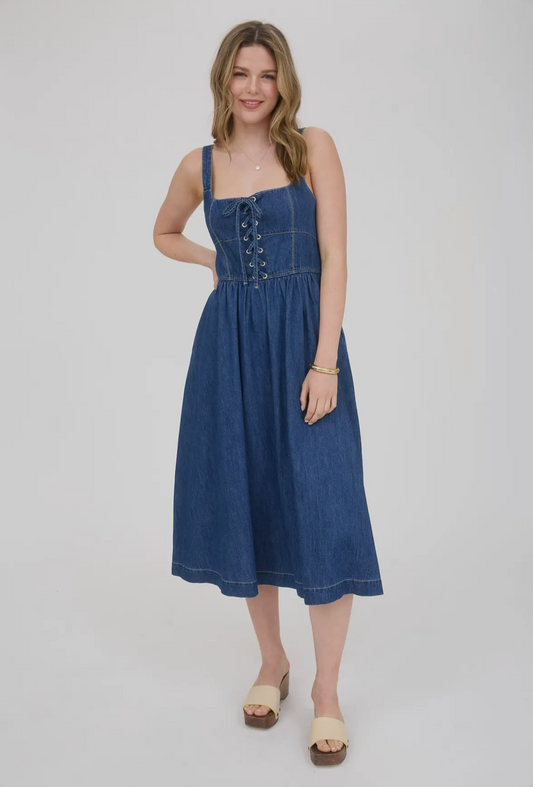 Denim Corset Midi Dress