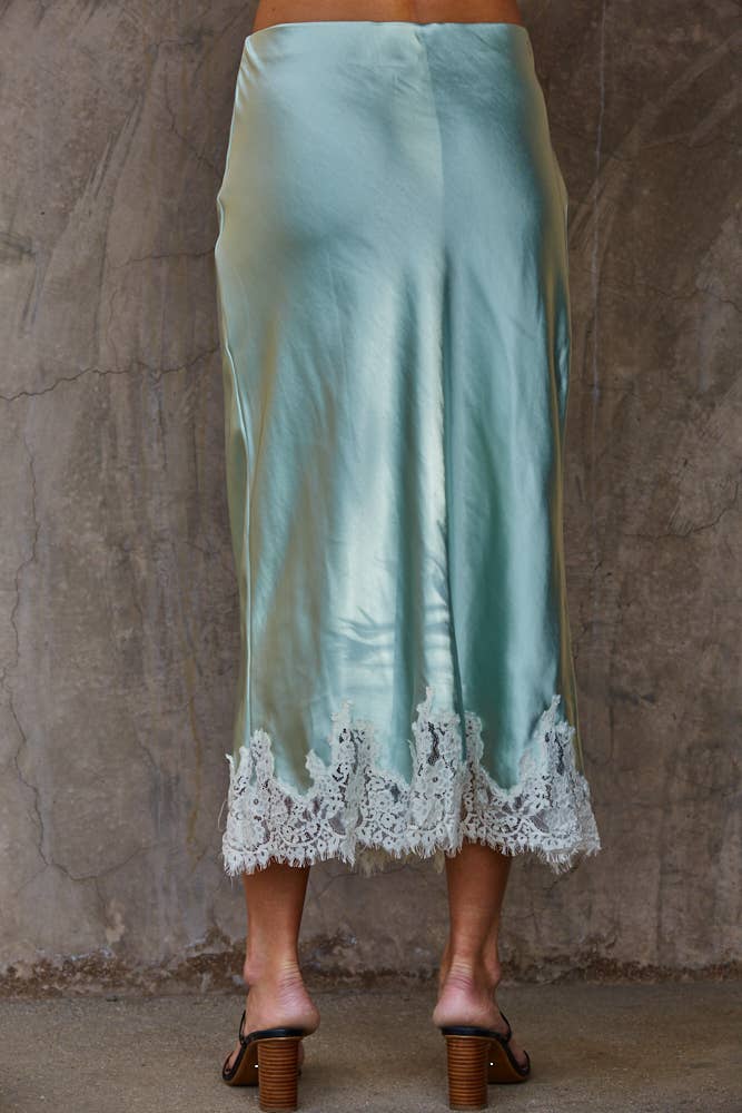 Dusty Mint Woven Polyester Spandex Midi Skirt
