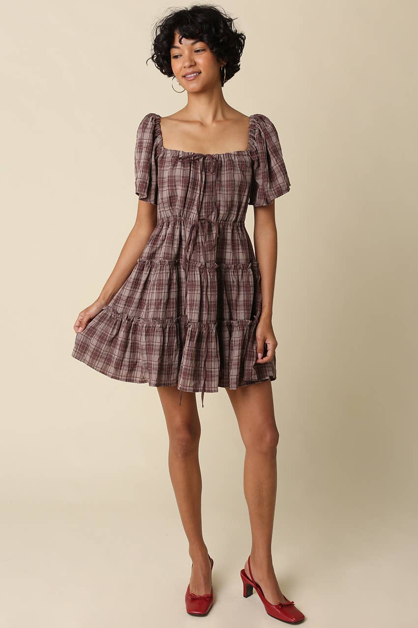Ruby Plaid Tiered Mini Dress