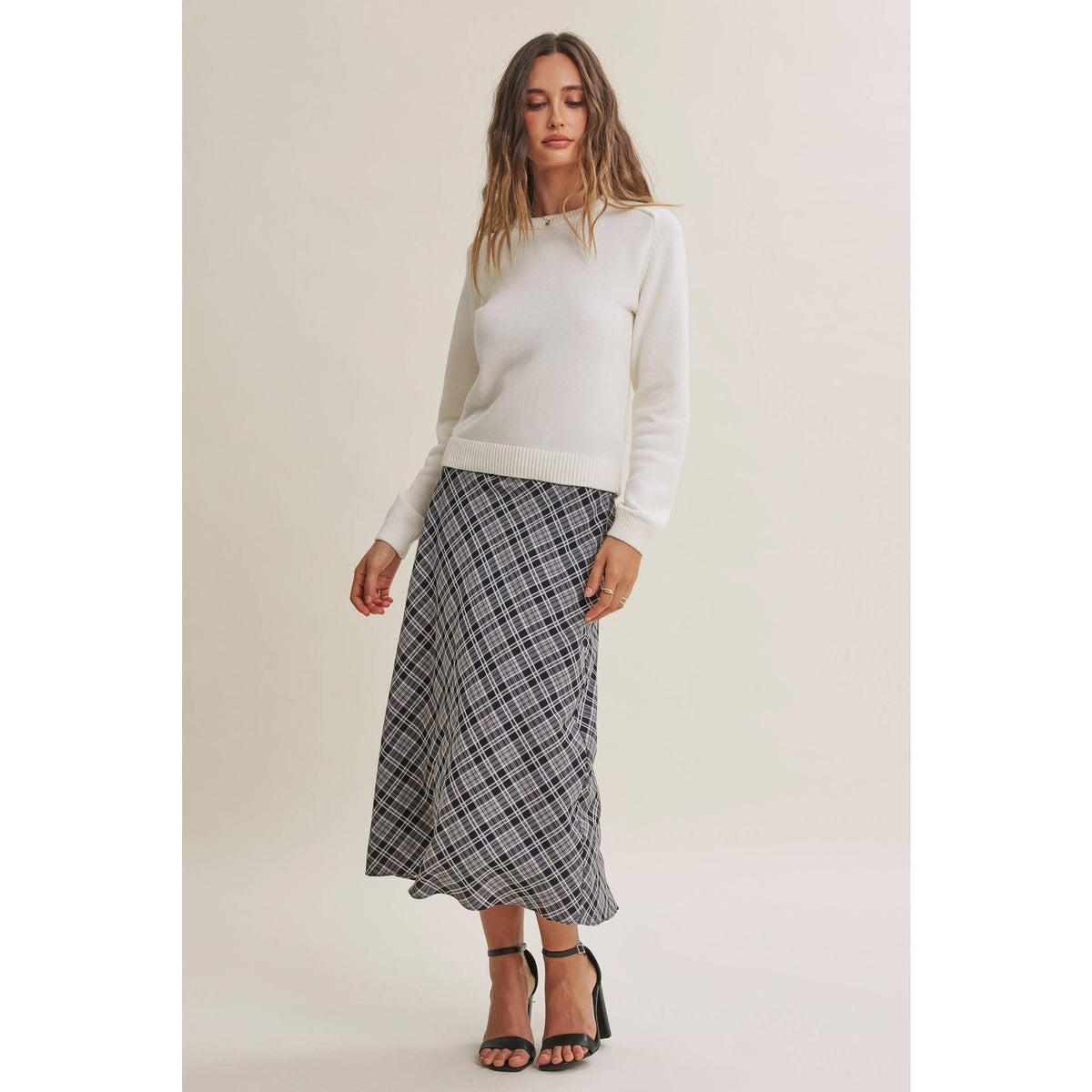 EASY MOVEMENT CLASSIC PLAID BIAS CUT MIDI SKIRT