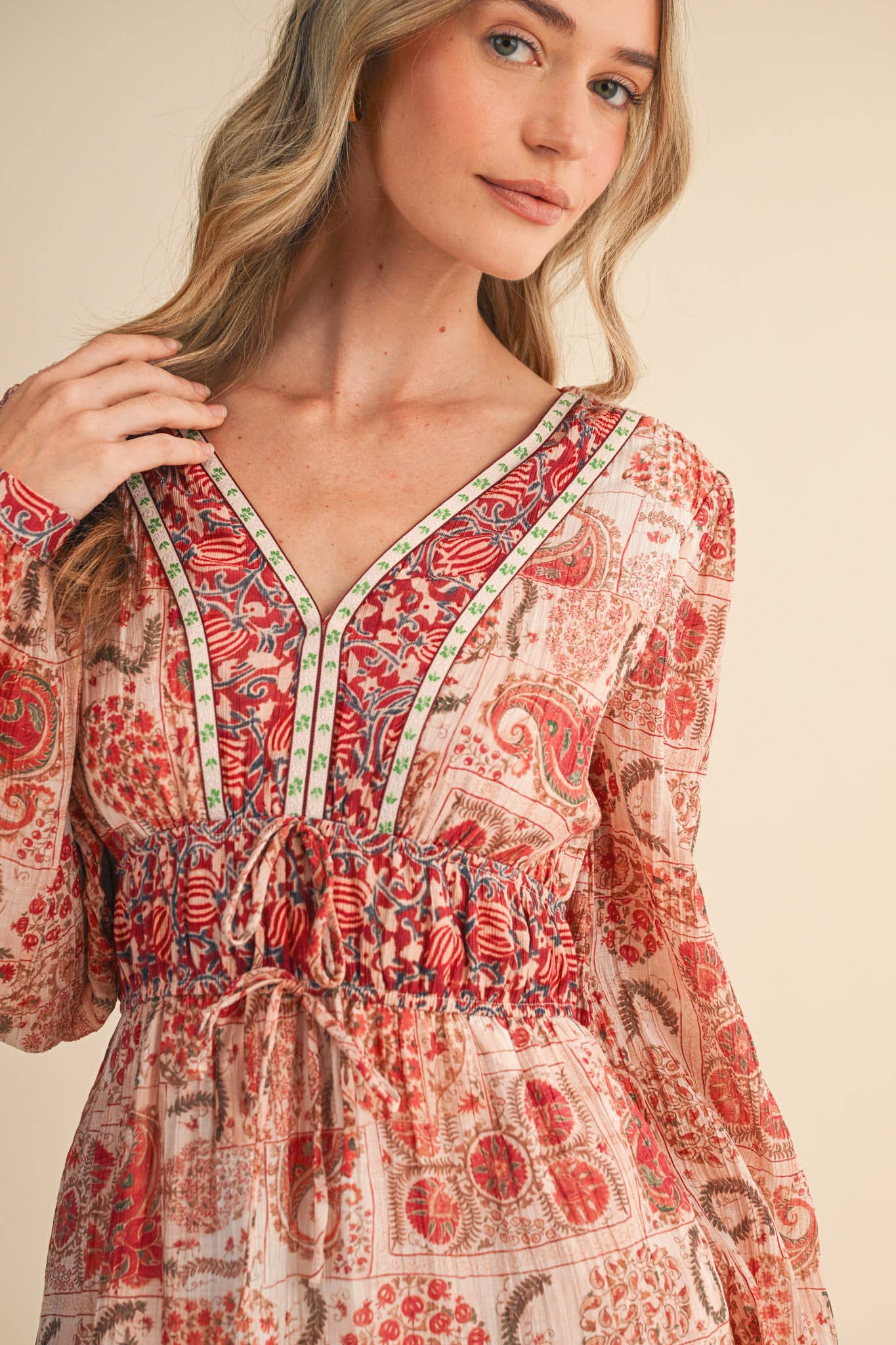 MIXED PAISLEY PRINT MIDI DRESS MDR4448