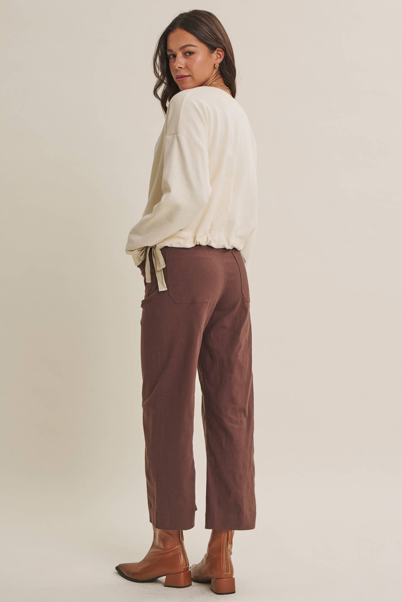 SEASONLESS STRETCHY COTTON LINEN ANKLE PANTS WITH POCKETS