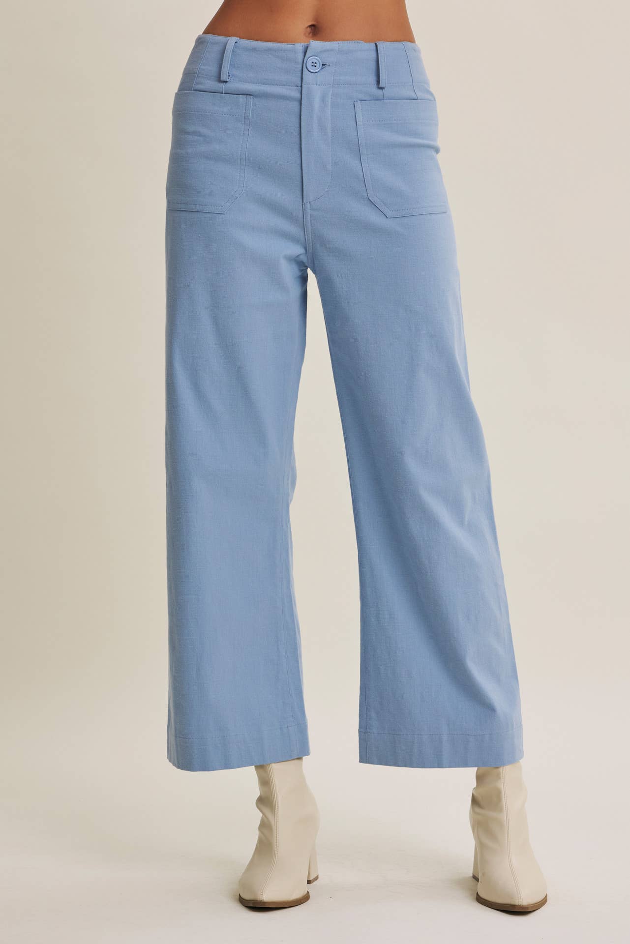 SEASONLESS STRETCHY COTTON LINEN ANKLE PANTS WITH POCKETS