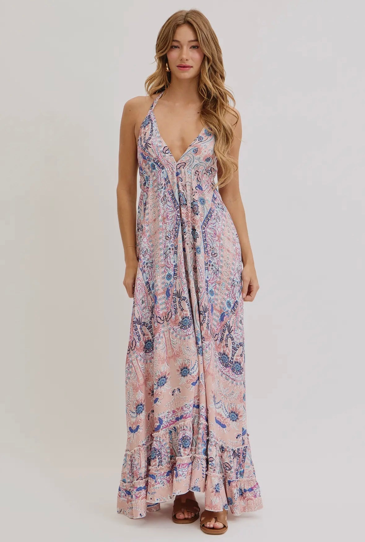 Mauve and Blue Boho Maxi Dress