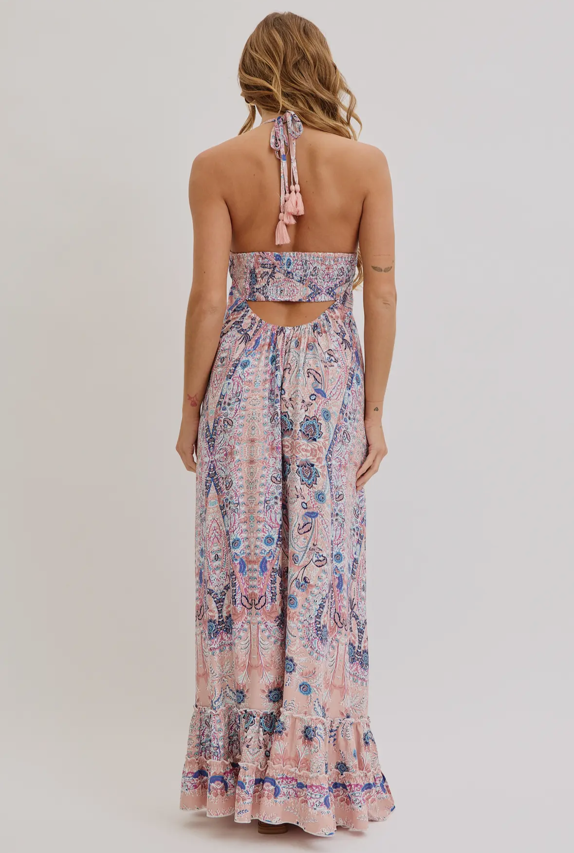 Mauve and Blue Boho Maxi Dress