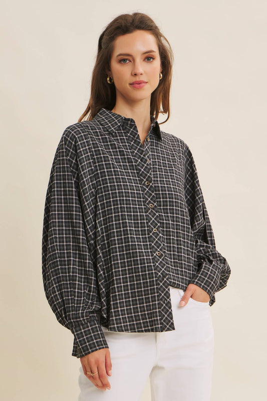BLACK MICRO PLAID BUTTON-DOWN SHIRT