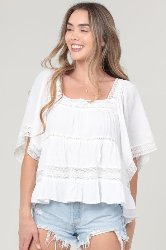Lace Trim Square Neck Top