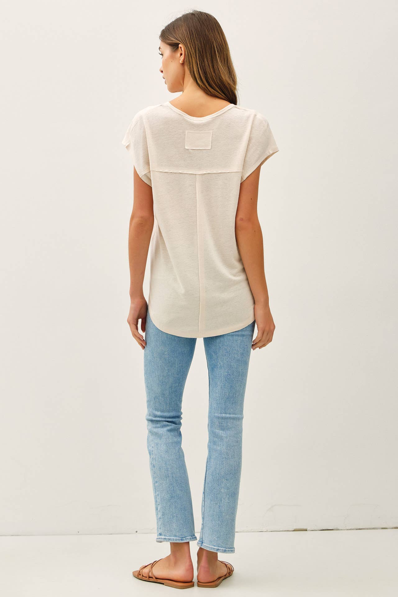 Raw Edge Detail Linen Blend T-Shirt; Ivory, Dusty Blue, Charcoal or Clay