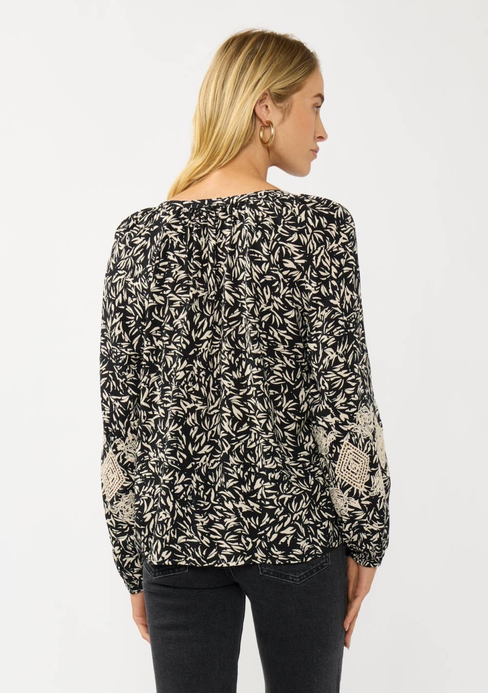 Embroidered Cuff Raglan Blouse