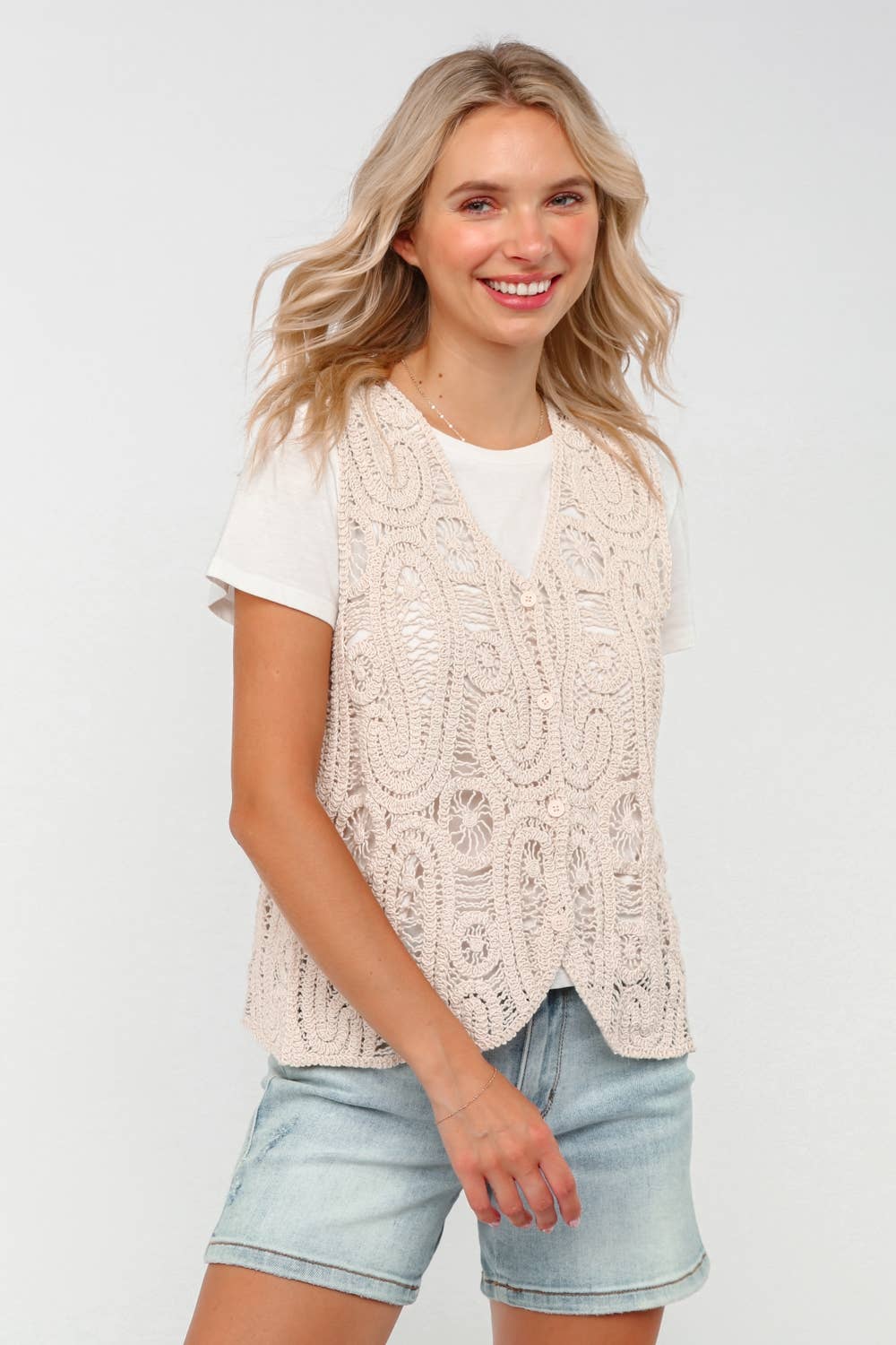 BUTTON DOWN PAISLEY CROCHET VEST