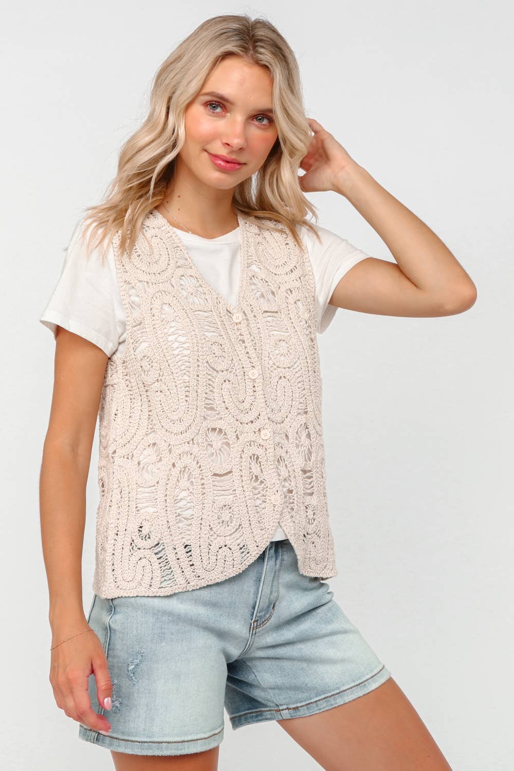 BUTTON DOWN PAISLEY CROCHET VEST