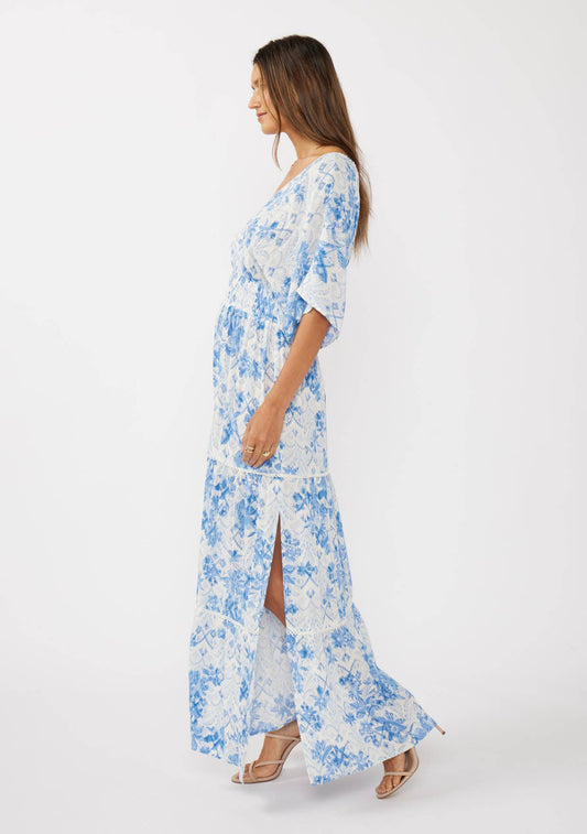 Double V-Neck Kimono Sleeve Maxi Dress