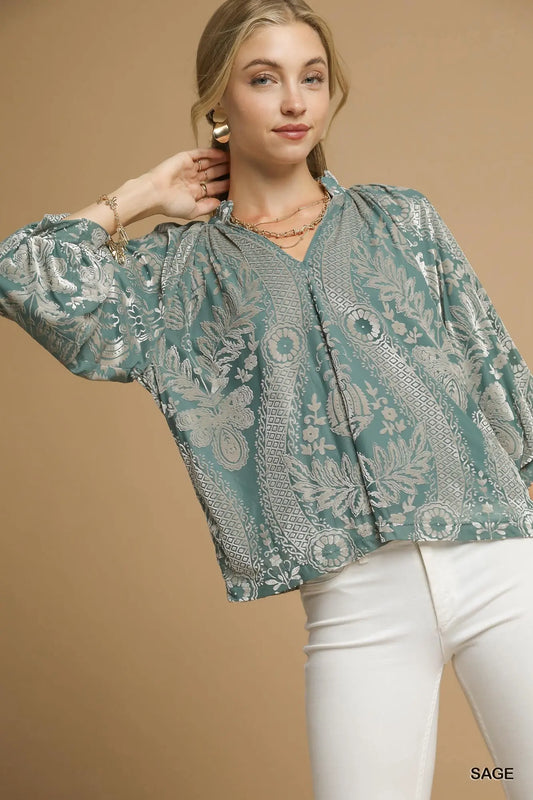 Sage and Silver Velvet Top