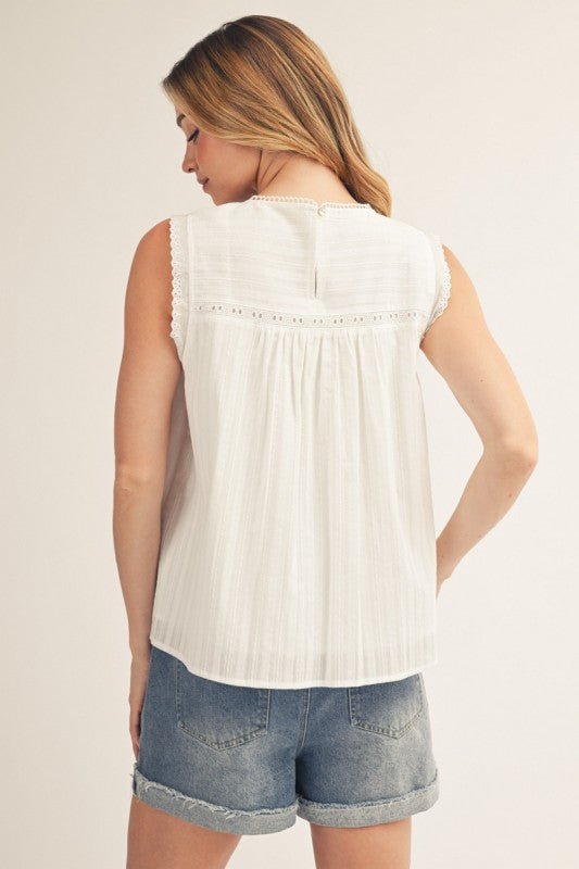 Sleeveless Babydoll Eyelet Top-White