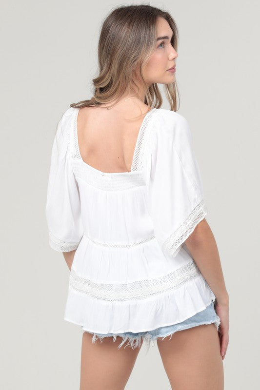 Lace Trim Square Neck Top