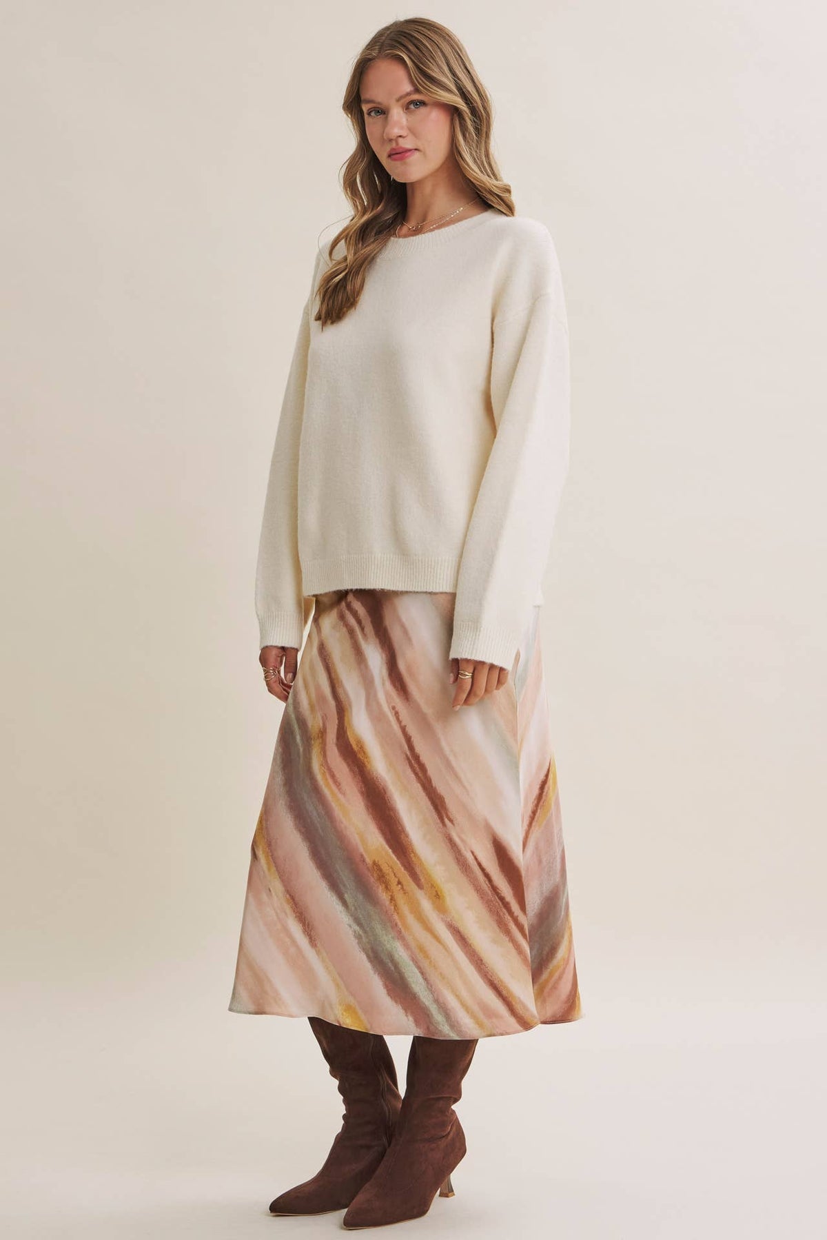 Fall Watercolor Abstract Satin Bias Midi Skirt