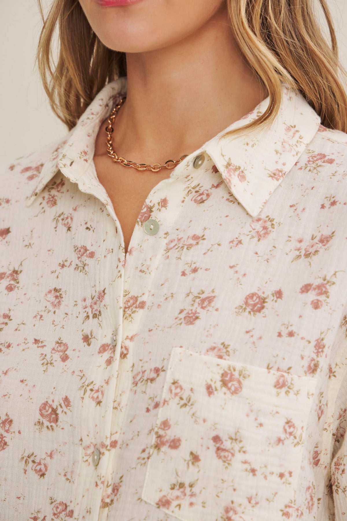 SOFT BREEZE FLORAL COTTON GAUZE RELAXED FIT SHIRT