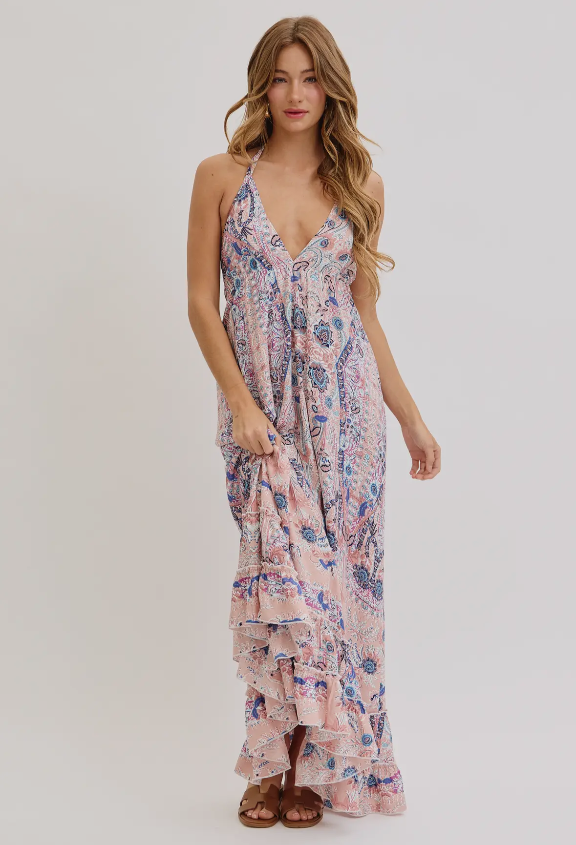 Mauve and Blue Boho Maxi Dress