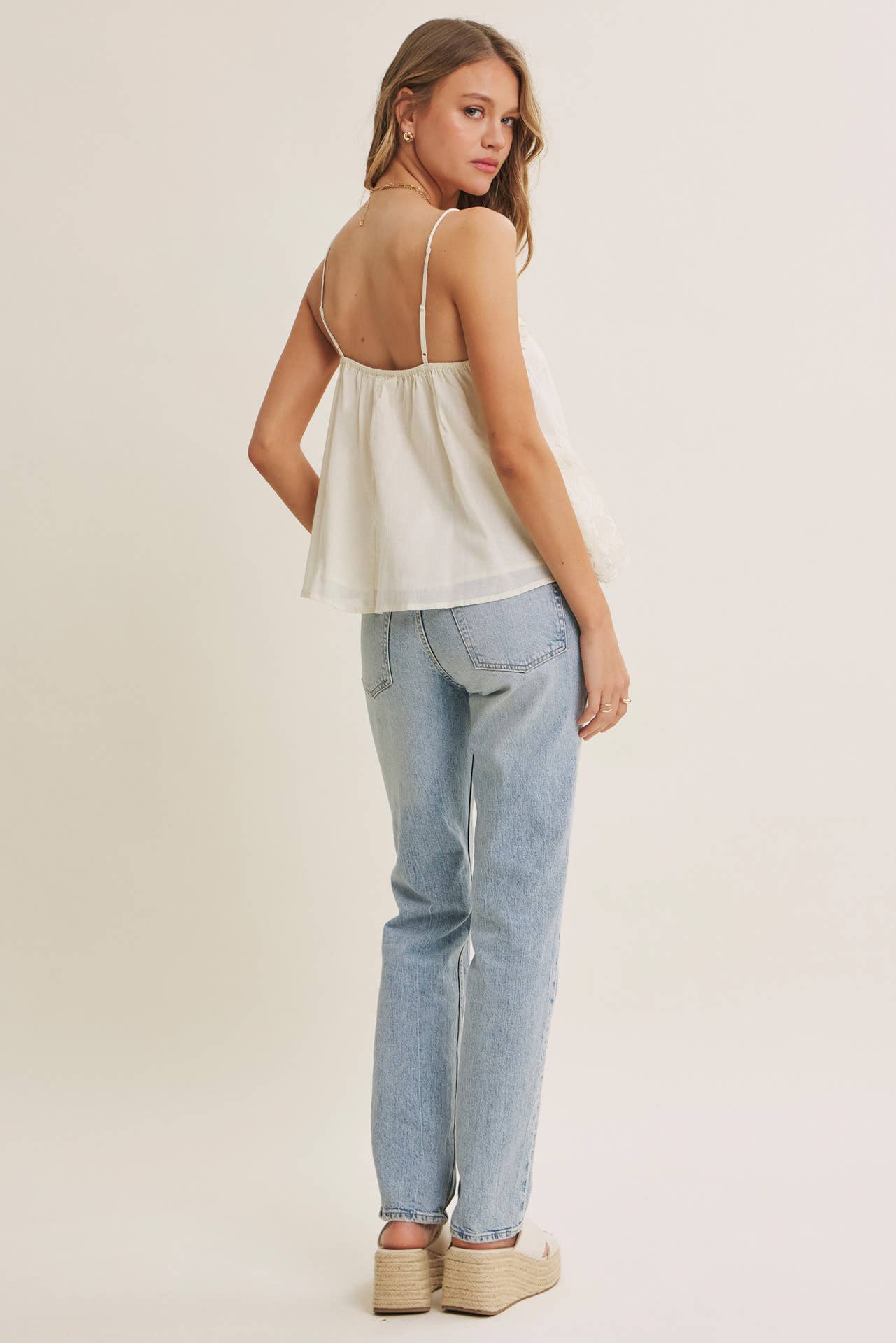 Soft Cotton Flare Camisole with Embroidered Lace