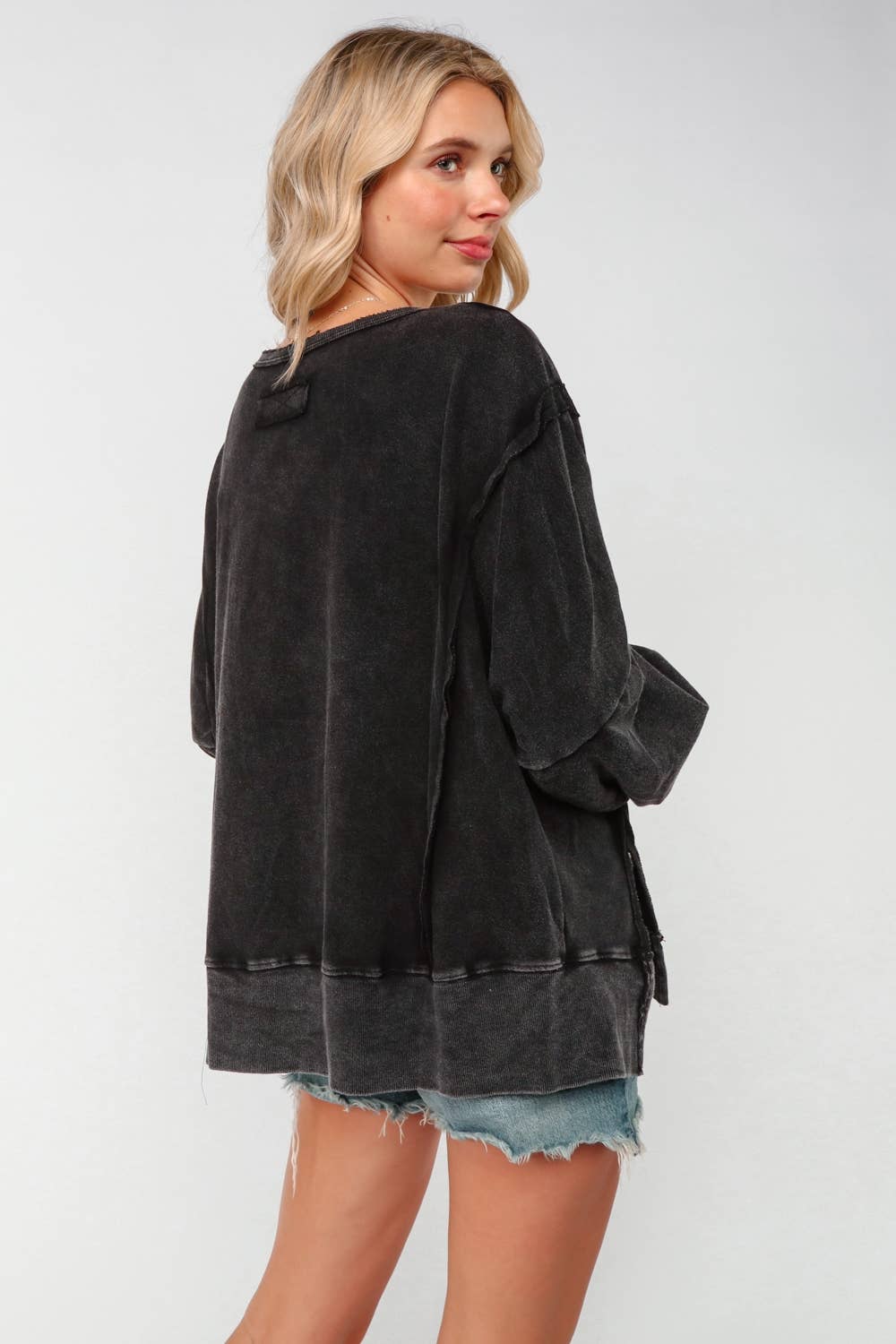 EMBROIDERED PEACE WASHED PULLOVER KNIT TOP