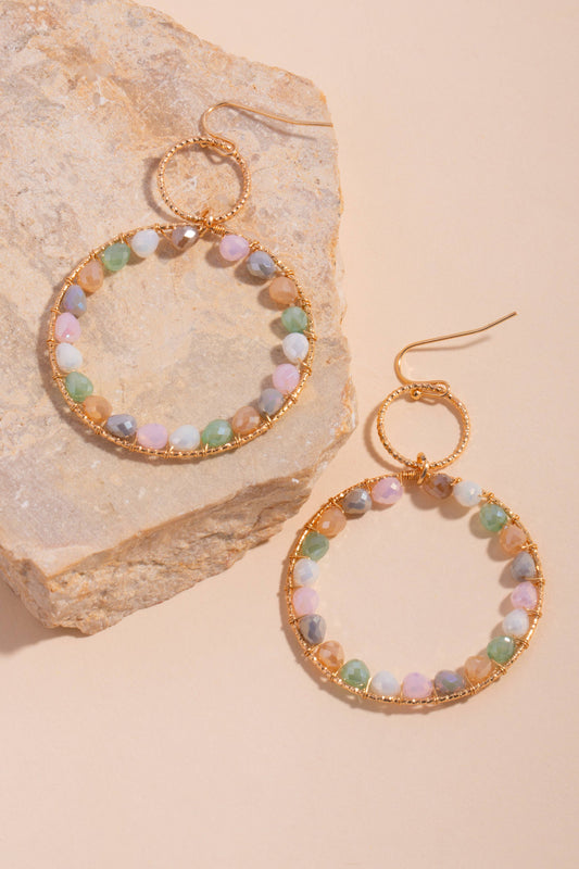 Faceted Beaded Tiered Hoop Dangle Earrings: Multi Color
