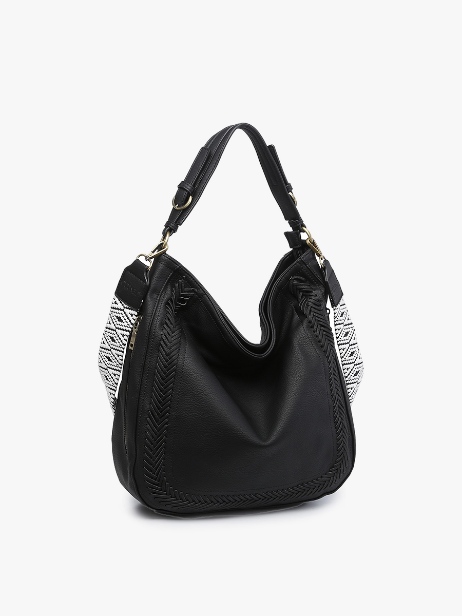 Aris Whipstitch Hobo/Crossbody w/ Guitar Strap: Black2