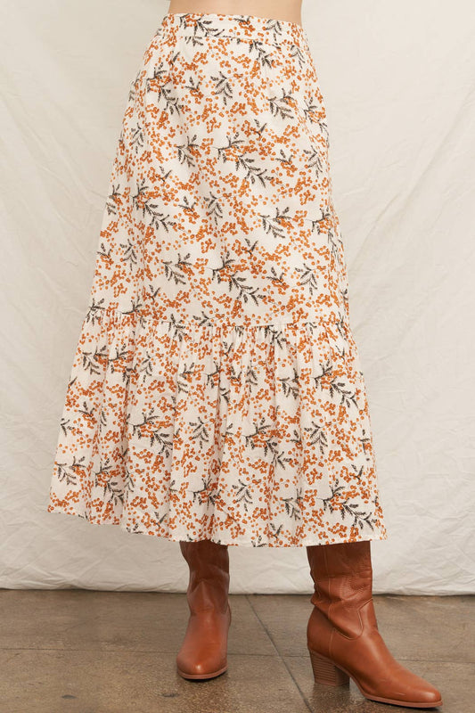 Ivory & Rust Floral Tiered Maxi Skirt