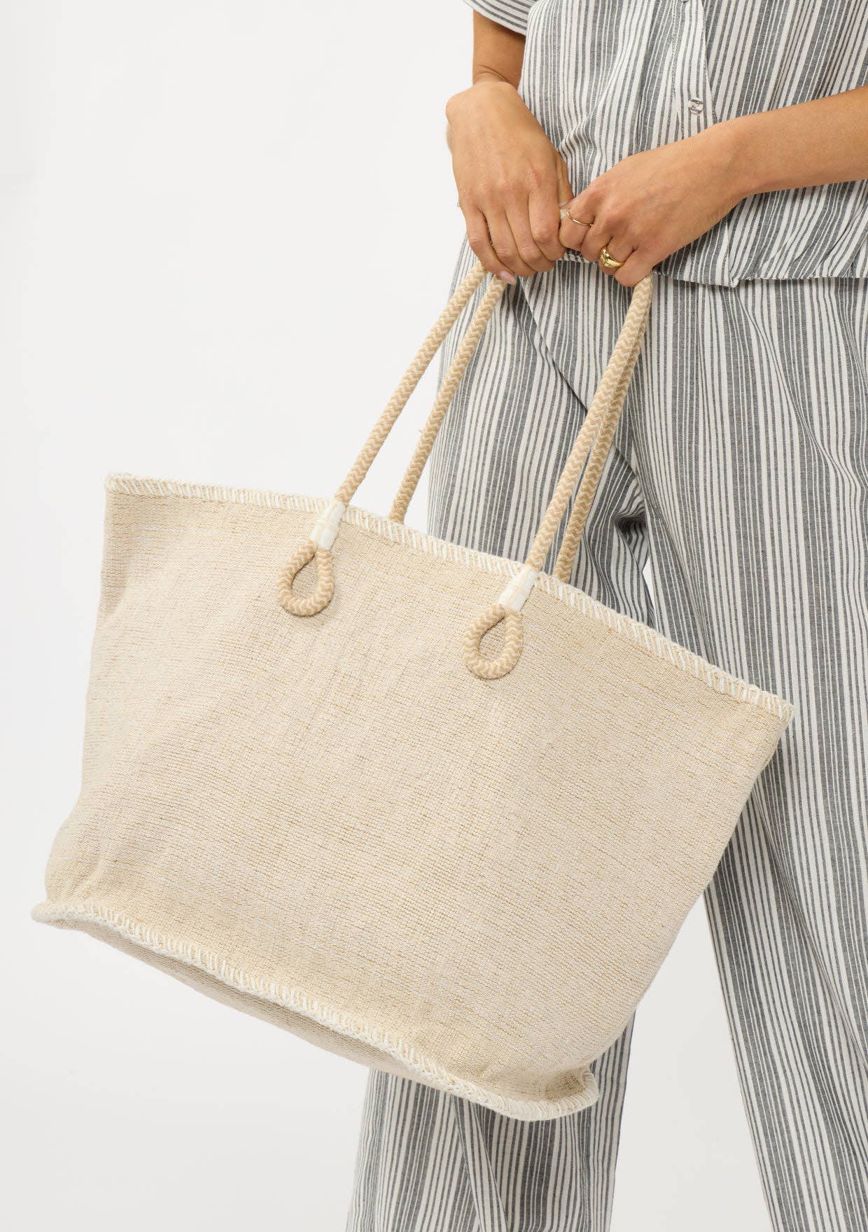 Large Woven Cotton Zip-Up Tote Bag