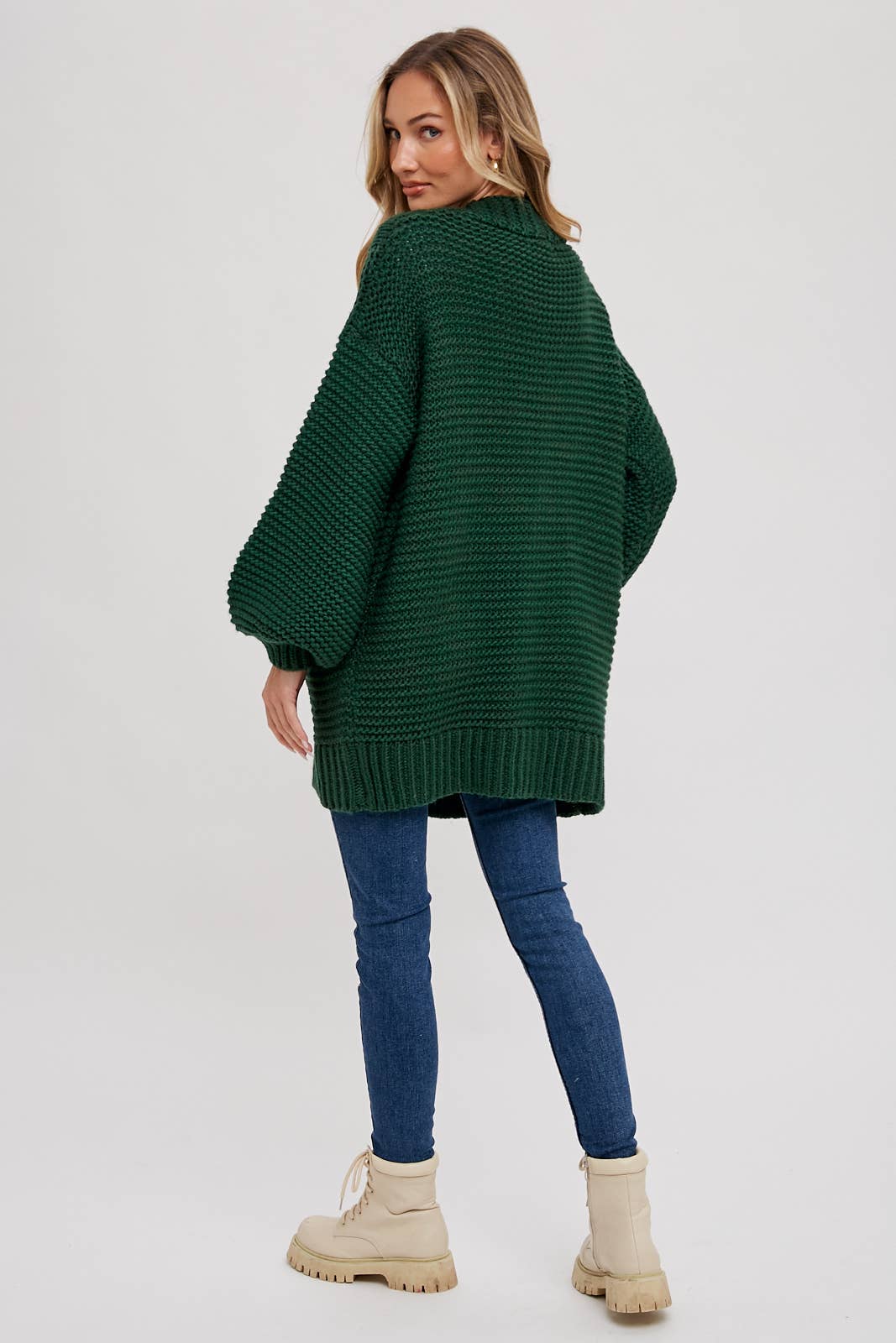 Ivory Chunky Cable Lantern Sleeve Cardigan