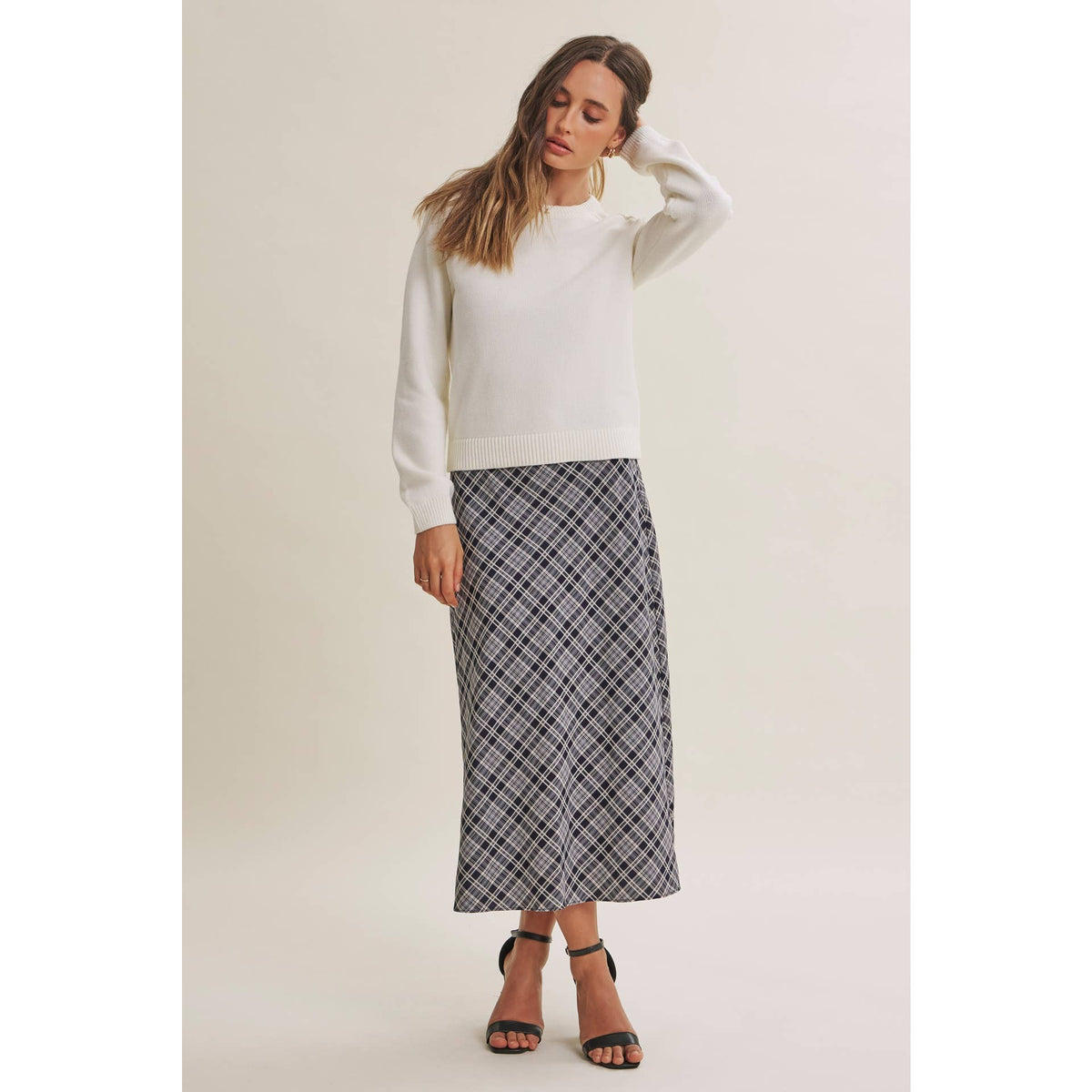 EASY MOVEMENT CLASSIC PLAID BIAS CUT MIDI SKIRT
