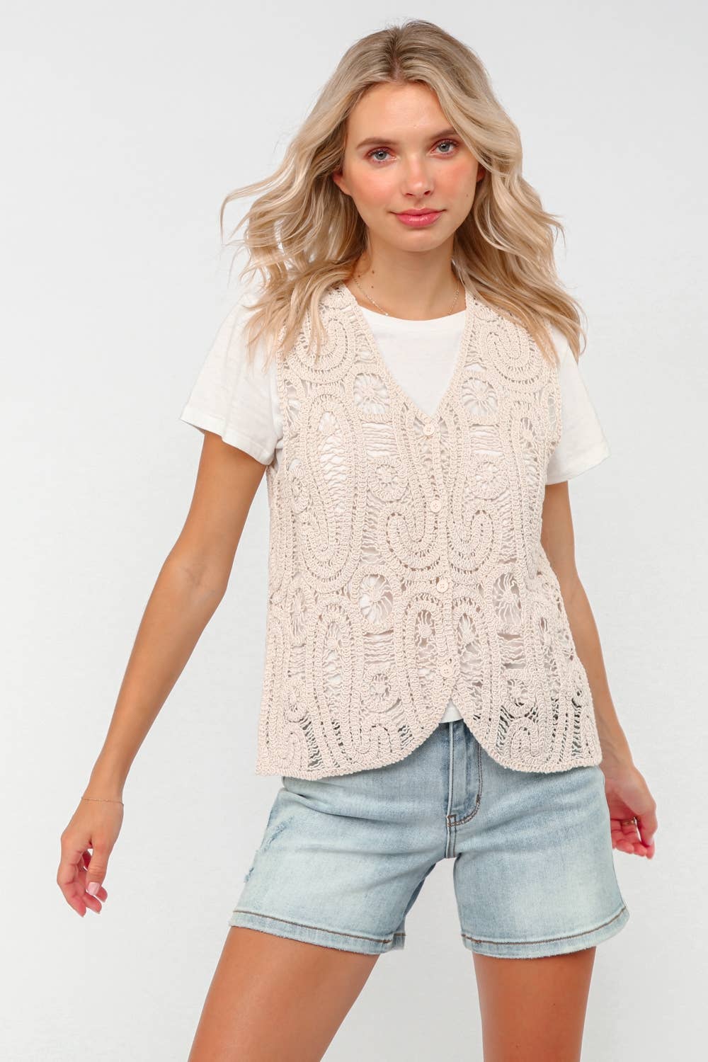 BUTTON DOWN PAISLEY CROCHET VEST