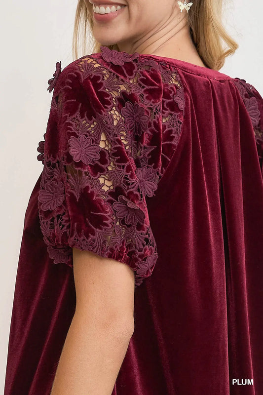 Burgundy Velvet & Lace Top