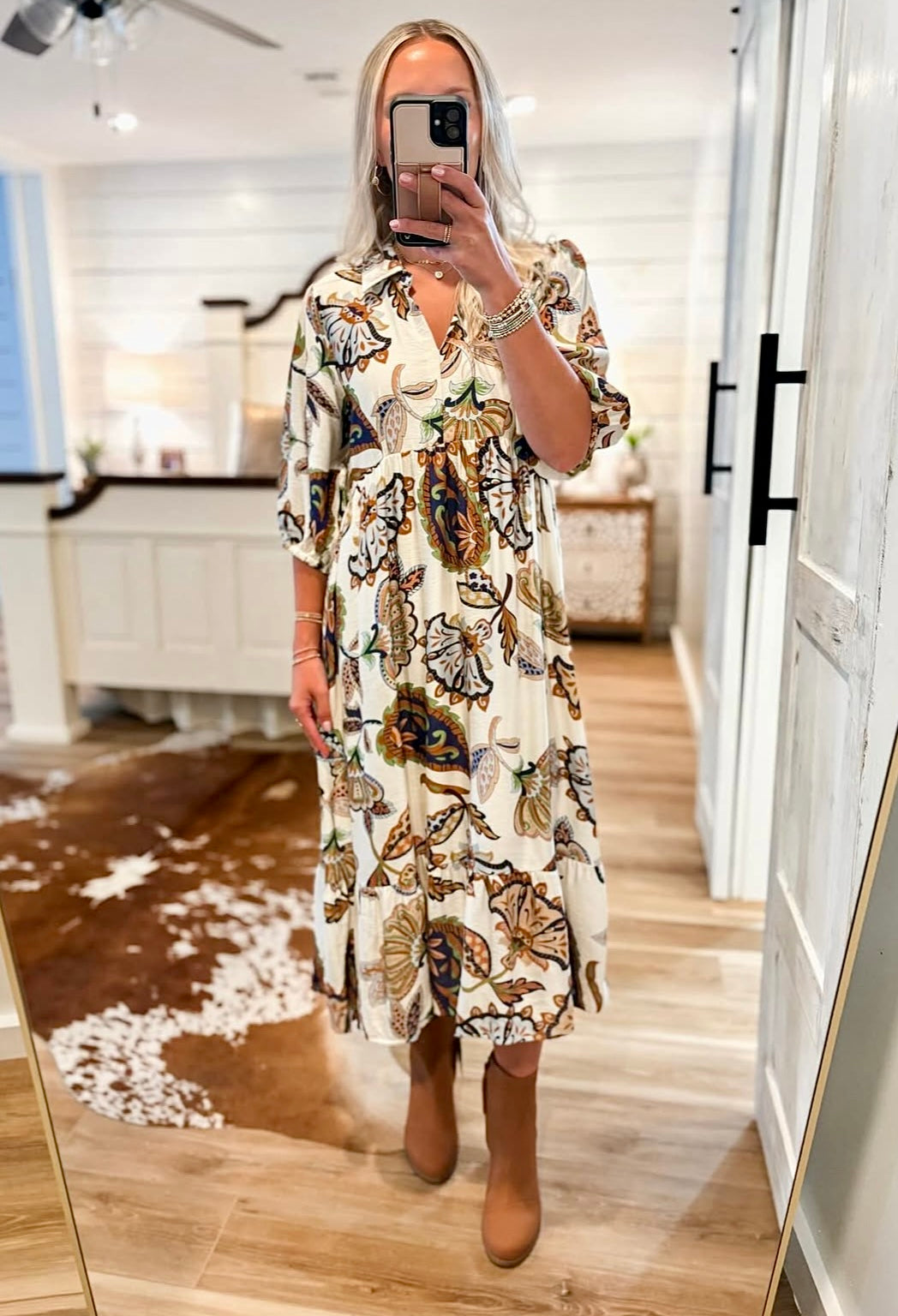 Callin’ for Fall Cream Floral Midi Dress