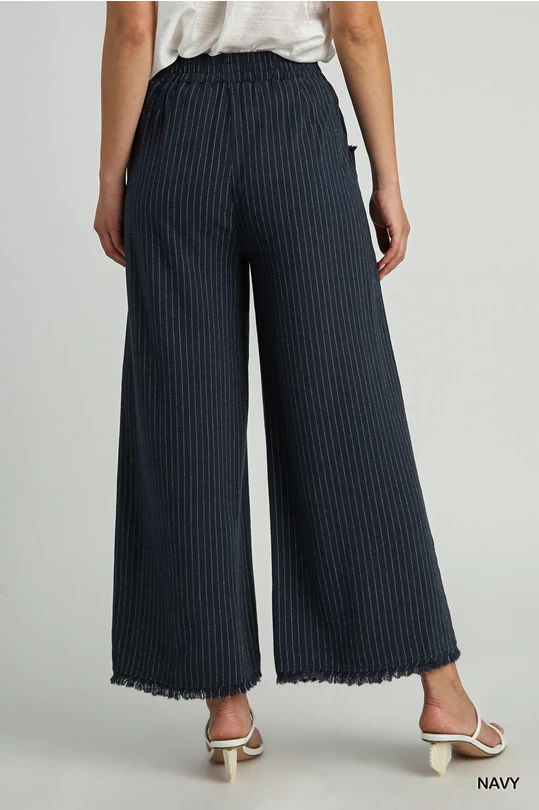 Navy Linen Pinstripe Pants