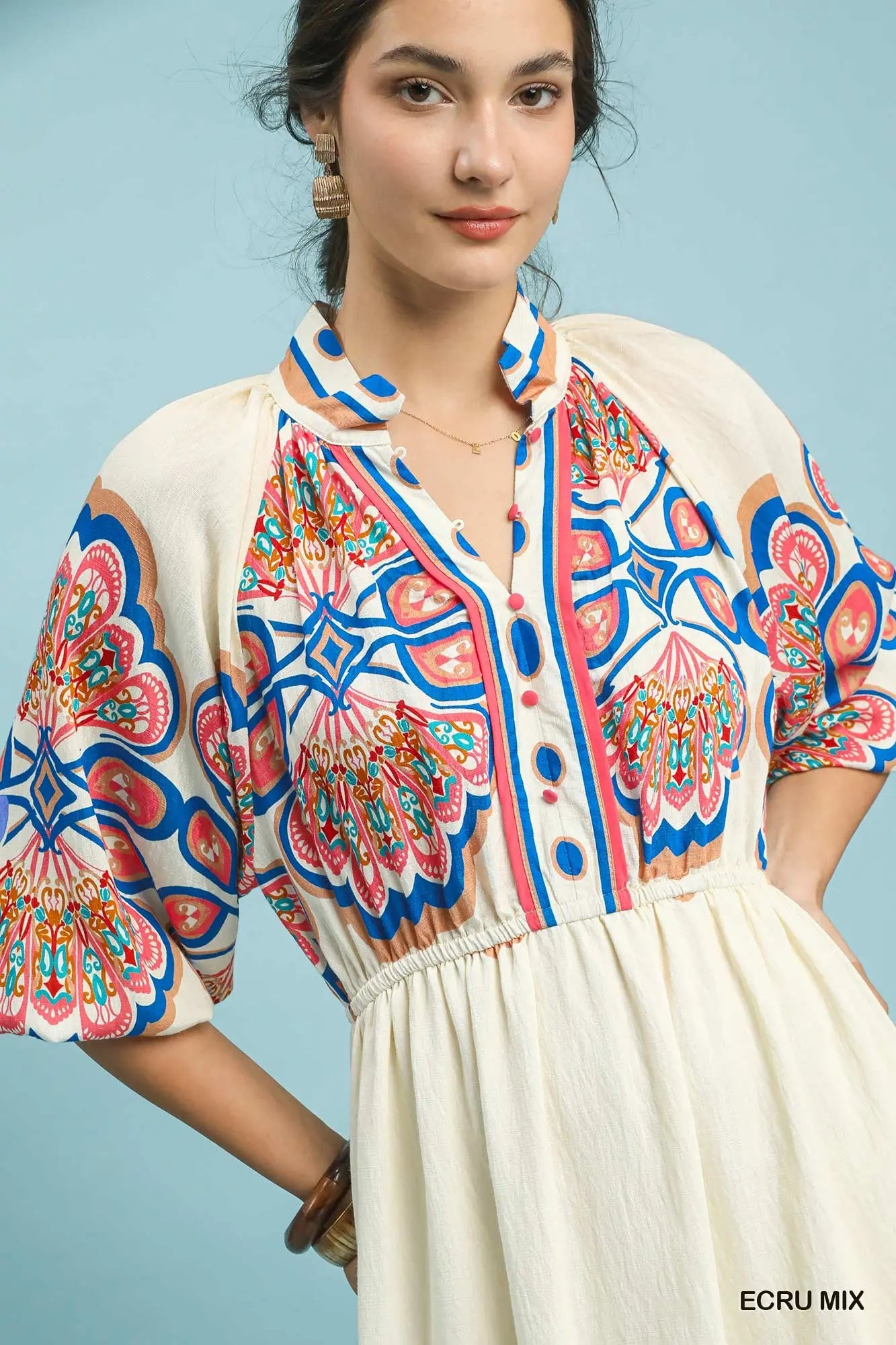 Plume Border Print Midi Dress