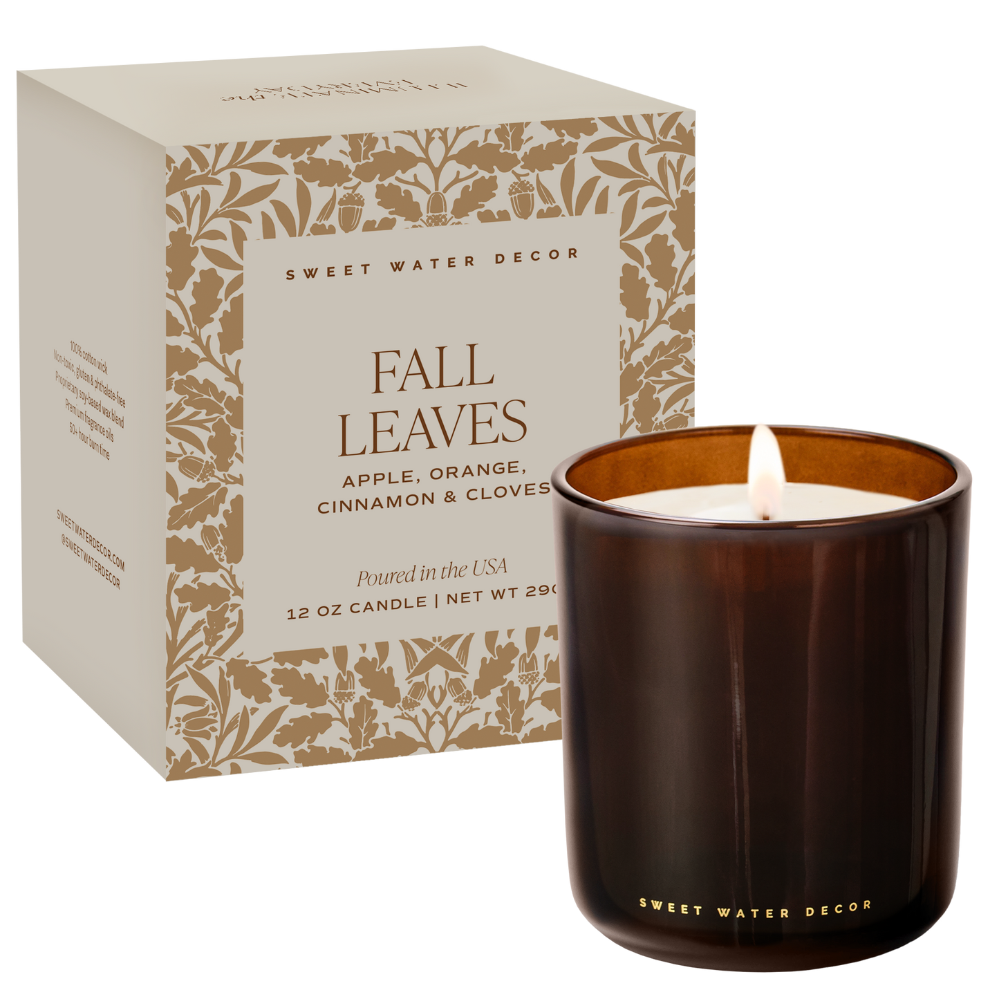 Fall Leaves Soy Candle - Boxed Amber Tinted Glass Jar - 12 oz