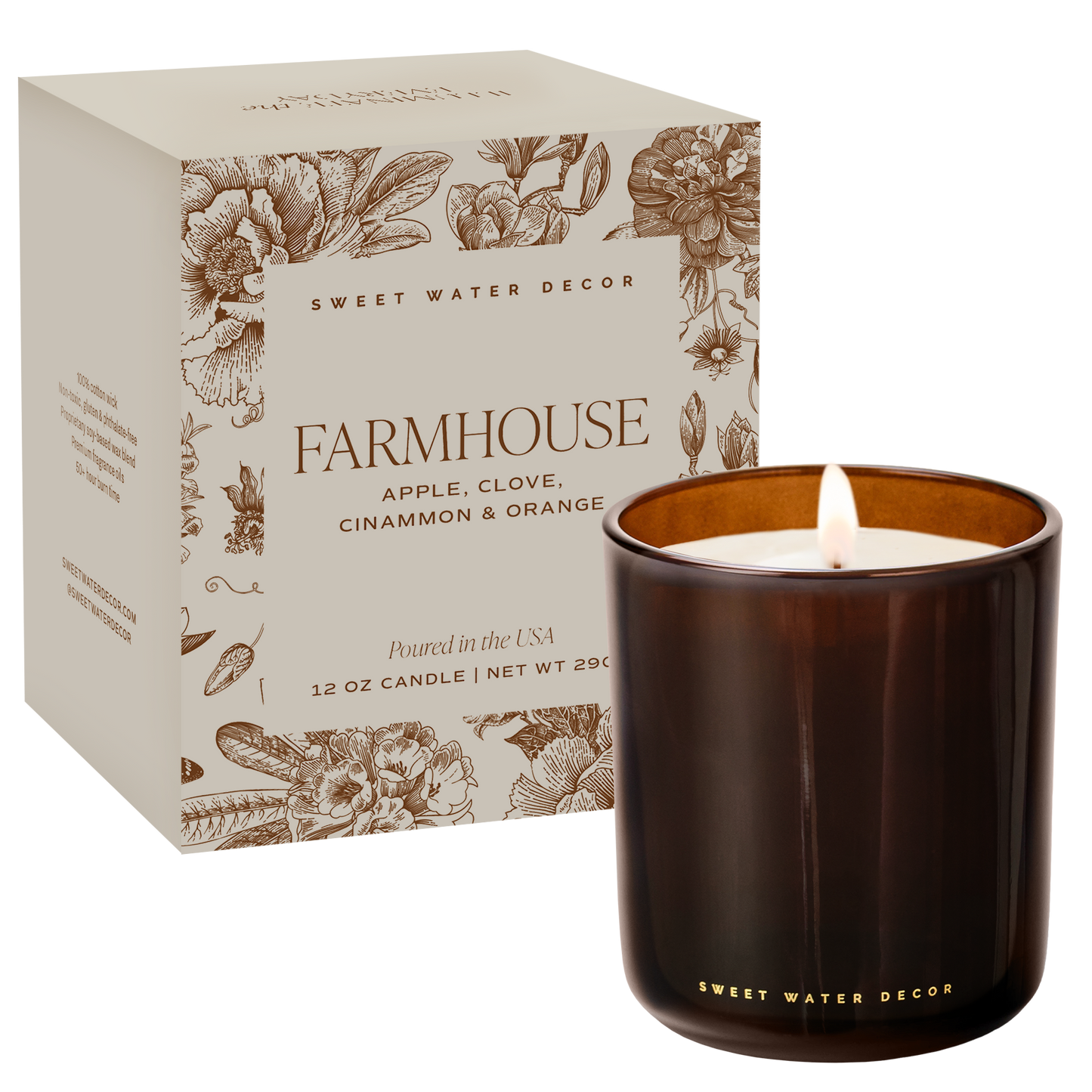 Farmhouse Soy Candle - Boxed Amber Tinted Glass Jar - 12 oz