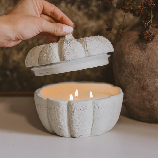 Cashmere and Vanilla Soy Candle - Cement Pumpkin Jar - 13.5 oz-ONLINE ONLY