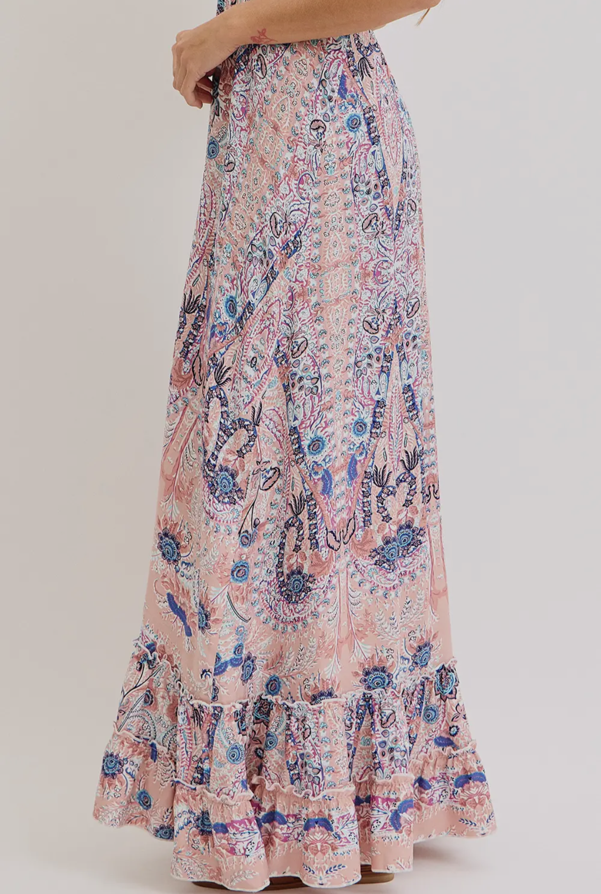 Mauve and Blue Boho Maxi Dress