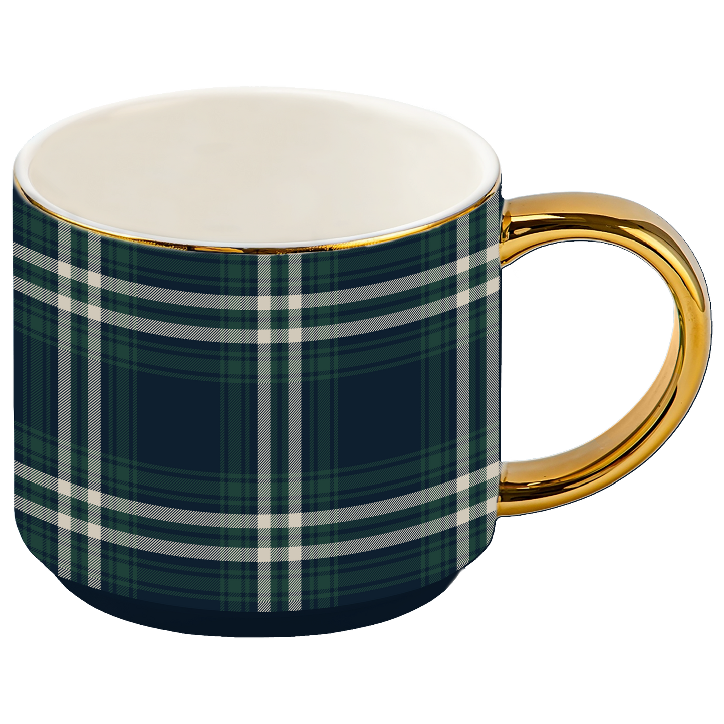 Navy Plaid 14 oz Gold Handle Coffee Mug