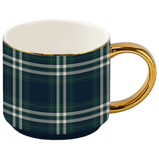 Navy Plaid 14 oz Gold Handle Coffee Mug