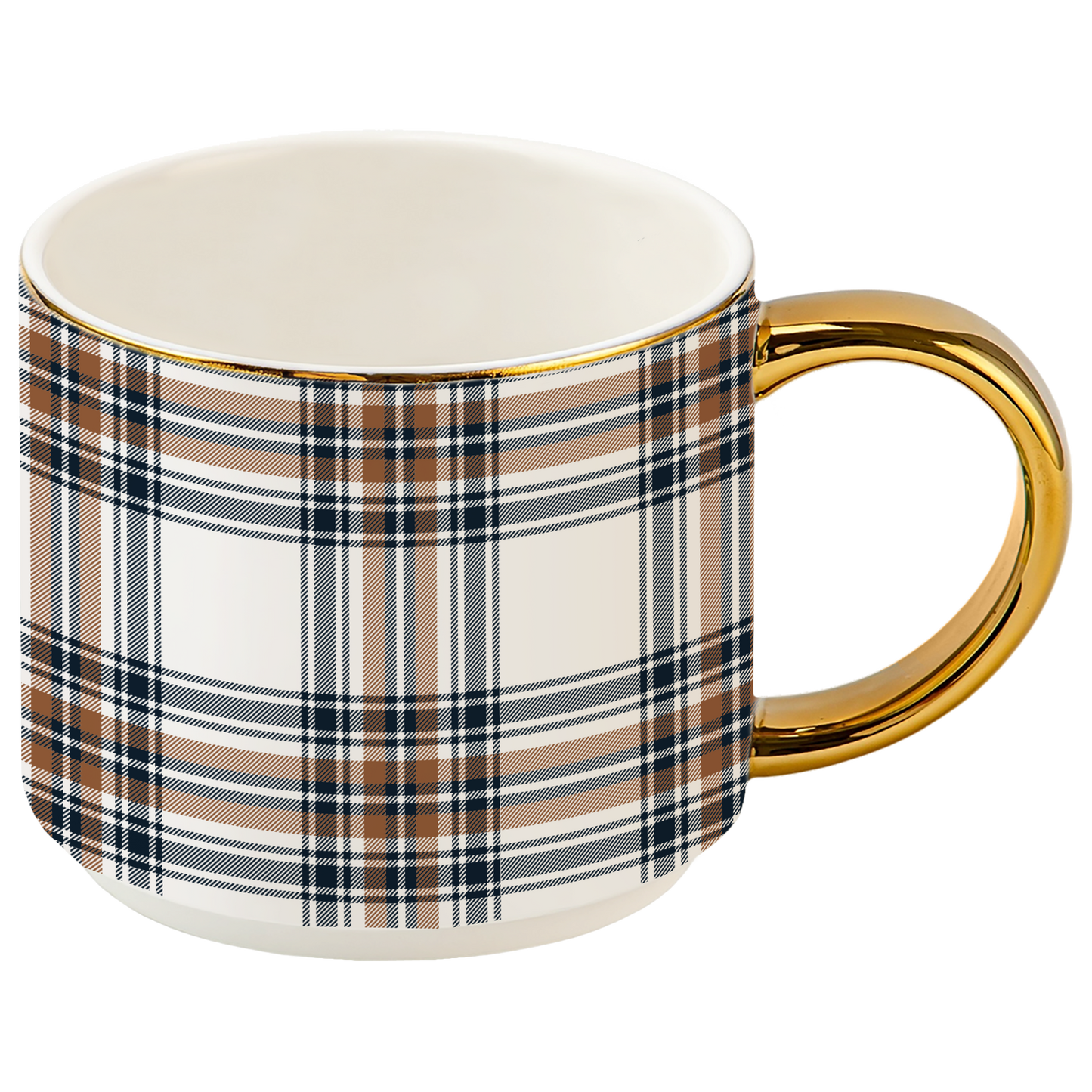 Orange Navy Plaid 14 oz Gold Handle Coffee Mug