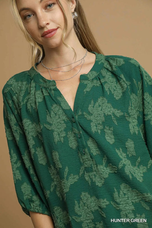 Ivy Green Floral Burnout Top