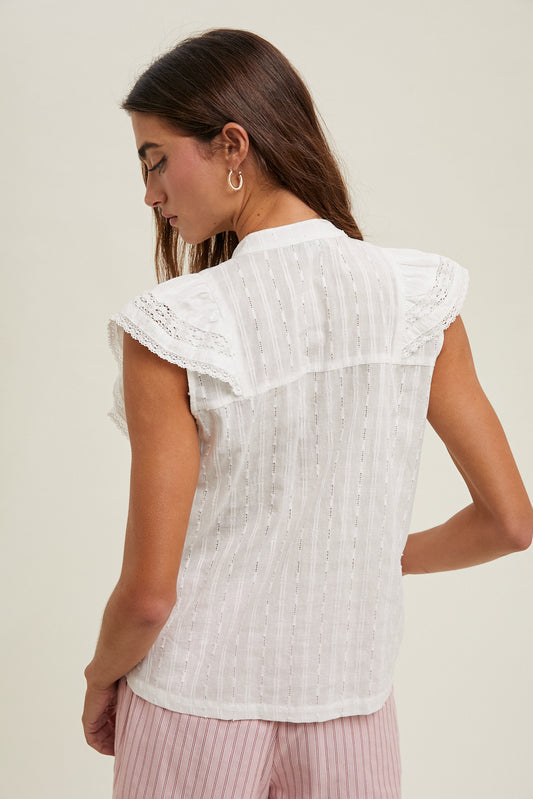 White Cotton Eyelet and Lace Top