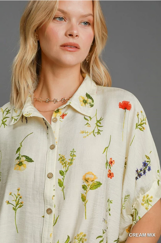 Floral Stems Boxy Button Up Top