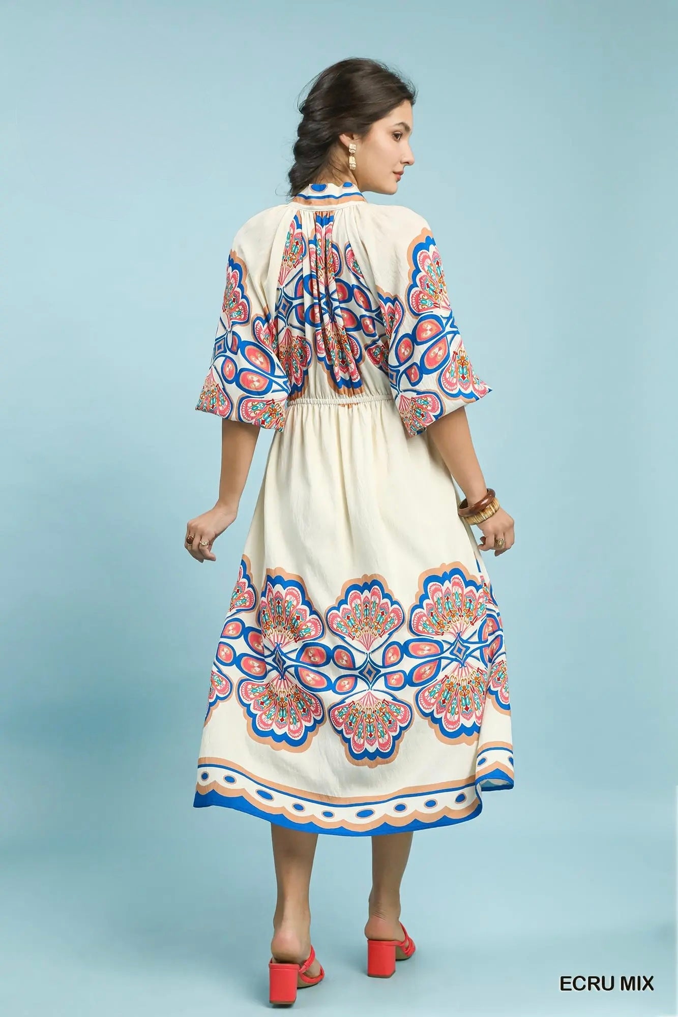 Plume Border Print Midi Dress